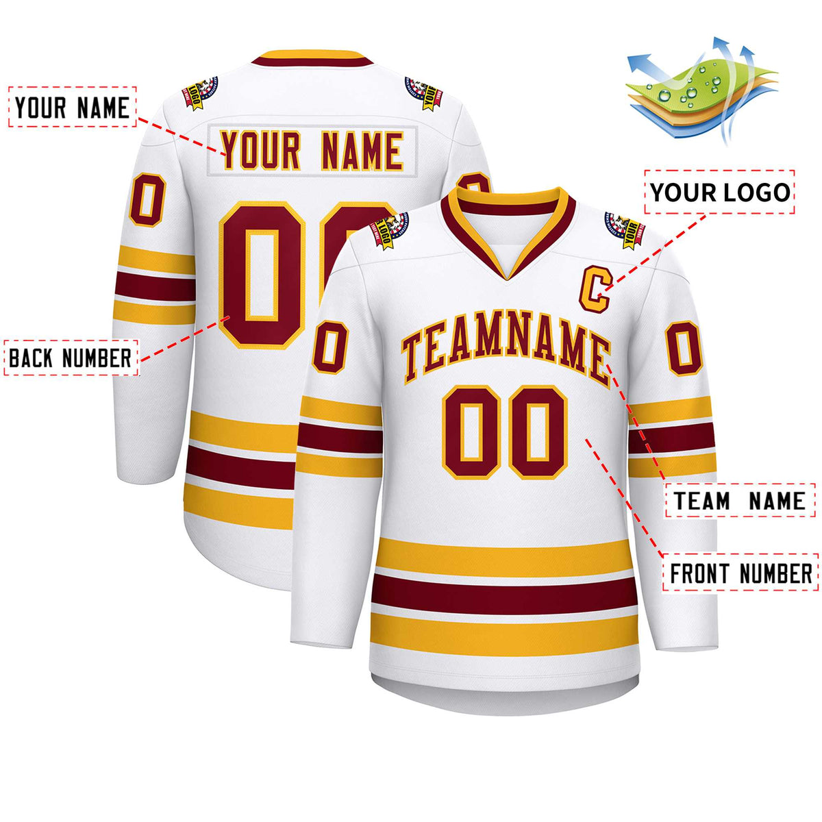 Custom White Crimson-Gold Classic Style Hockey Jersey | KXKSHOP