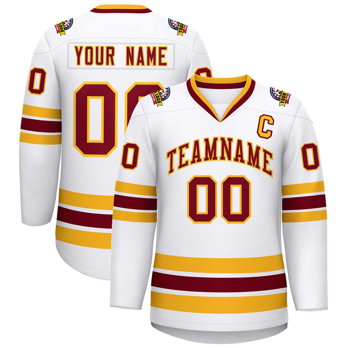Custom White Crimson-Gold Classic Style Hockey Jersey | KXKSHOP