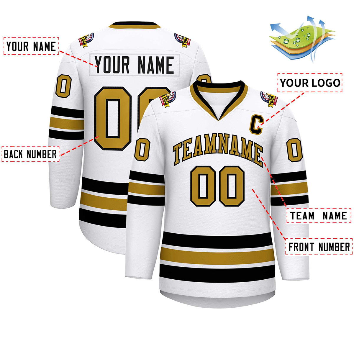 Custom White Old Gold-Black Classic Style Hockey Jersey | KXKSHOP