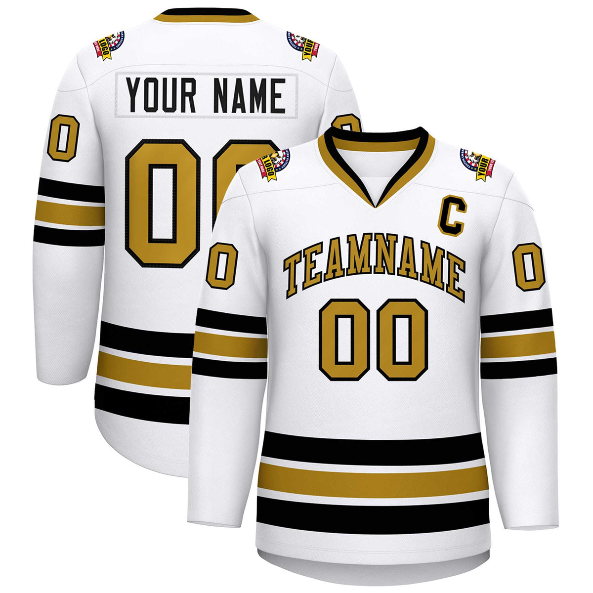 Custom White Old Gold-Black Classic Style Hockey Jersey | KXKSHOP