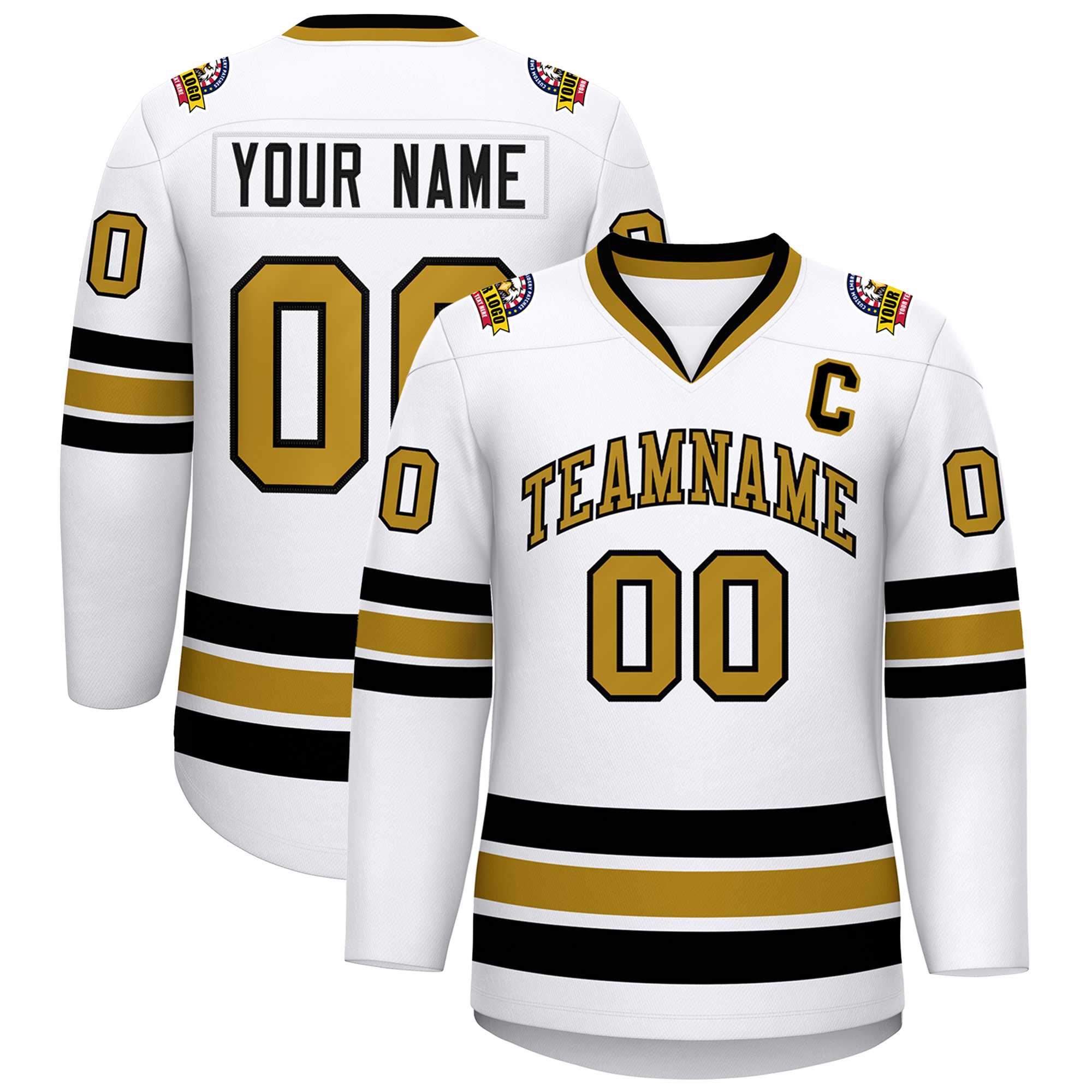 Custom White Old Gold-Black Classic Style Hockey Jersey | KXKSHOP