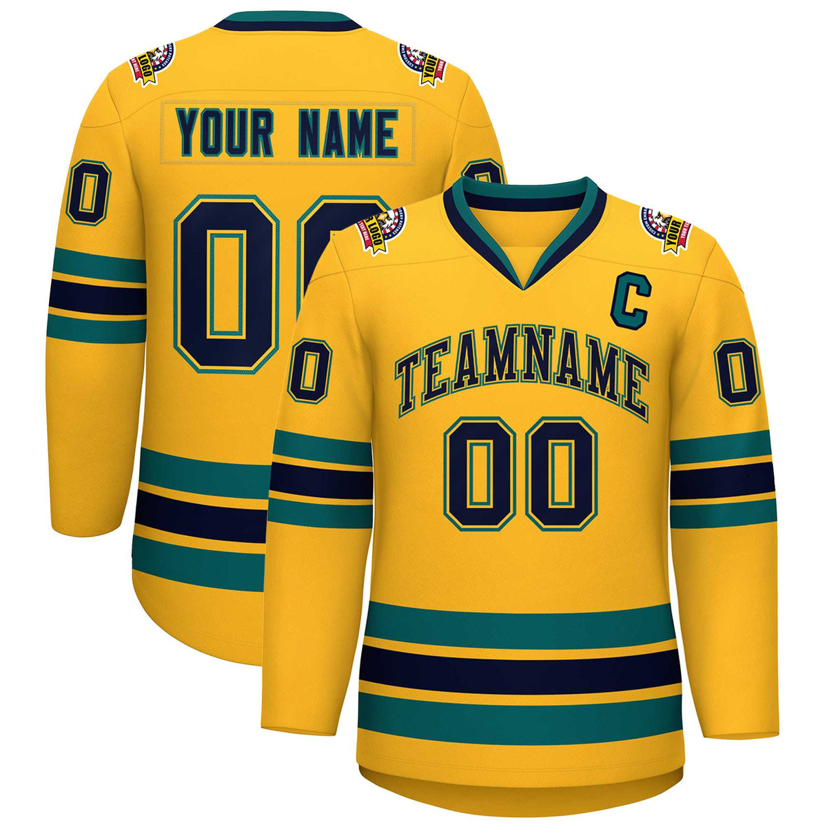 Custom Gold Navy Gold-Aqua Classic Style Hockey Jersey | KXKSHOP