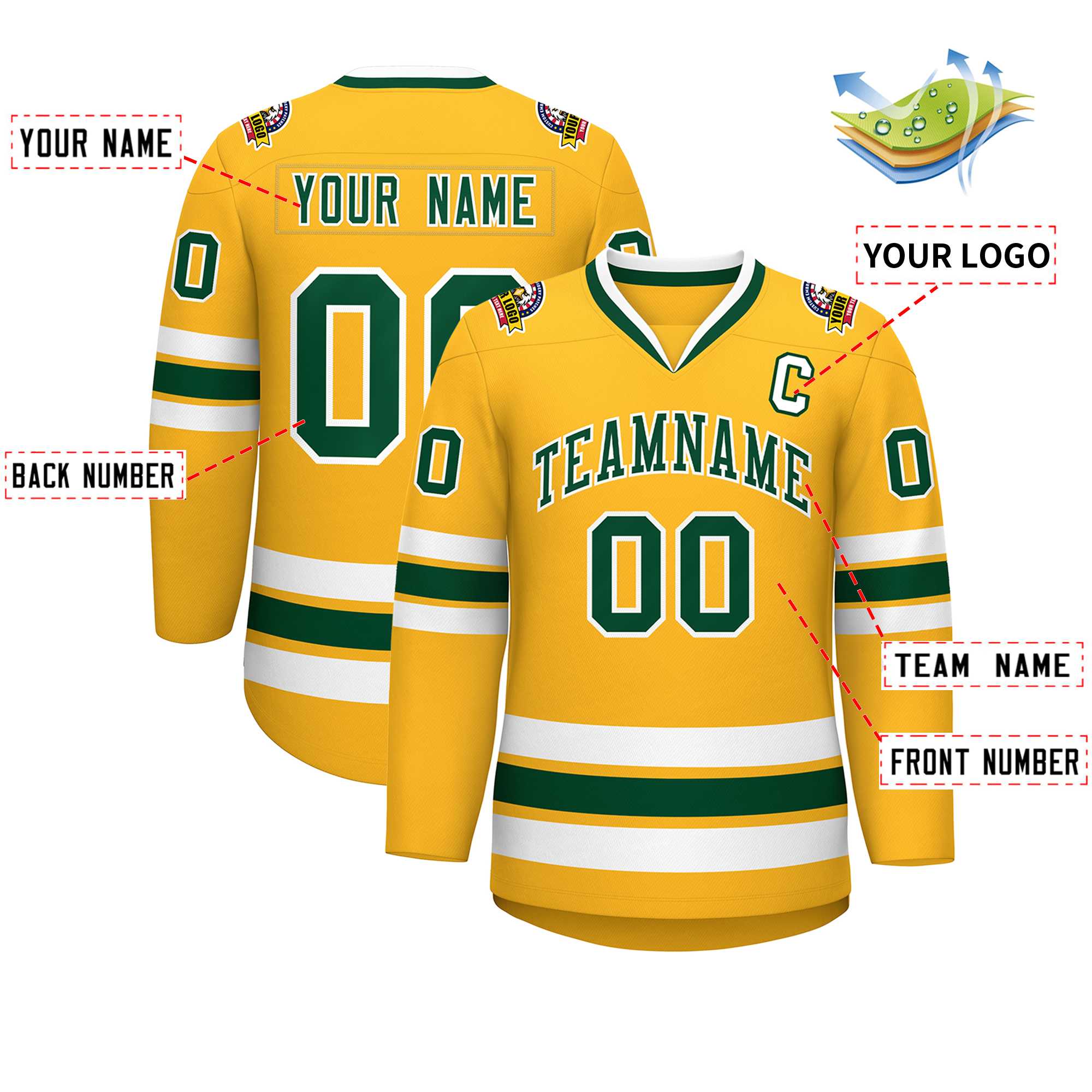Custom Gold Green-White Classic Style Hockey Jersey | KXKSHOP