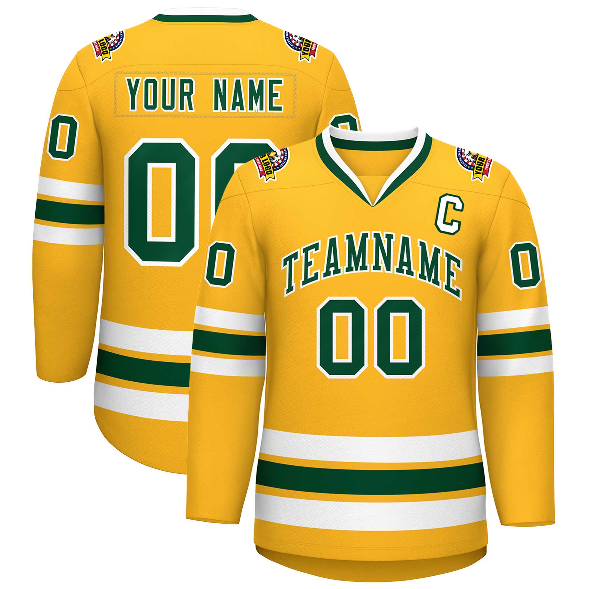 Custom Gold Green-White Classic Style Hockey Jersey | KXKSHOP