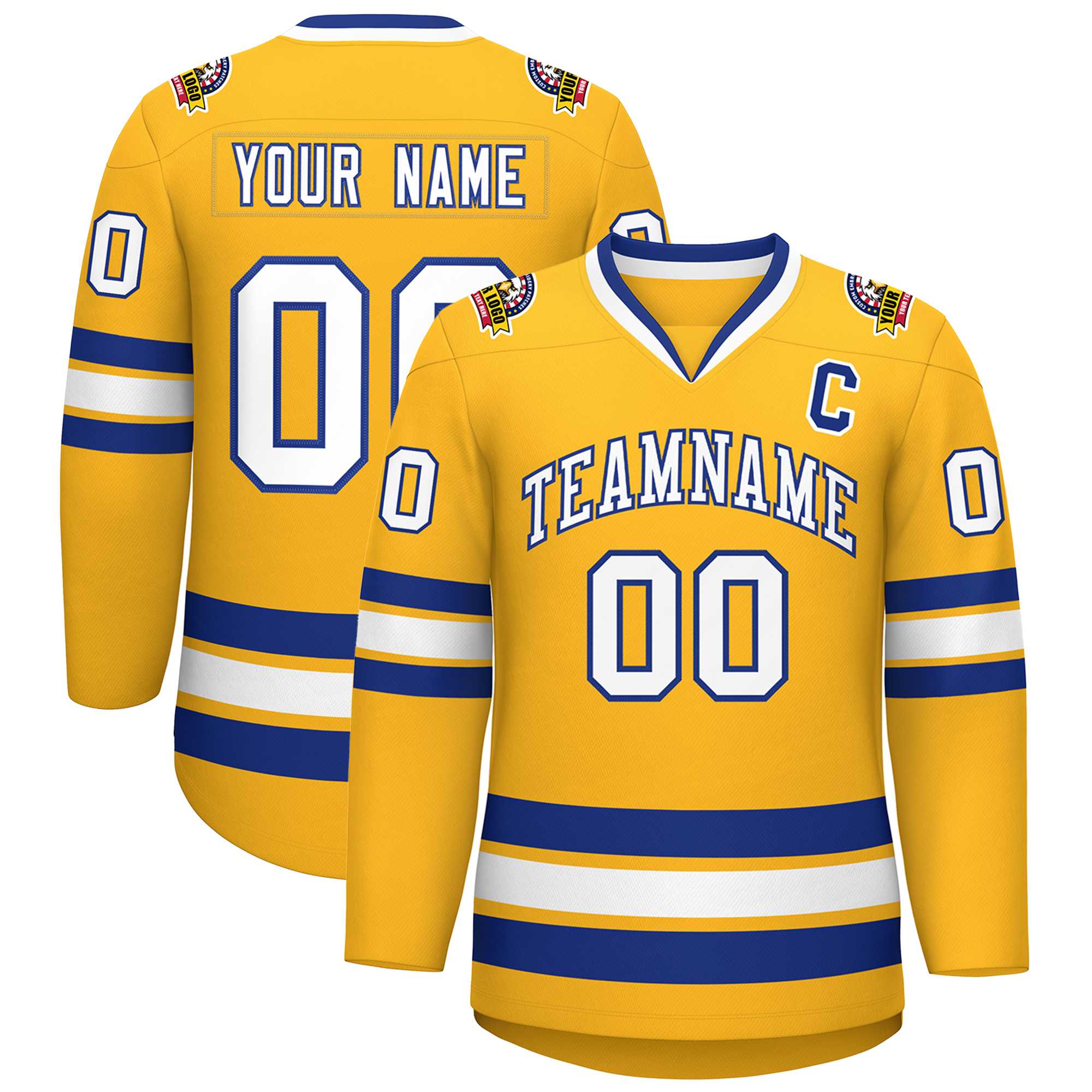Custom Gold White-Royal Classic Style Hockey Jersey | KXKSHOP