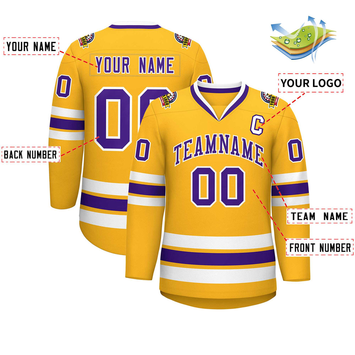 Custom Gold Purple-White Classic Style Hockey Jersey | KXKSHOP