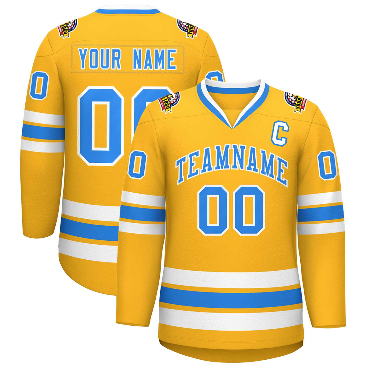 Custom Gold Powder Blue-White Classic Style Hockey Jersey | KXKSHOP