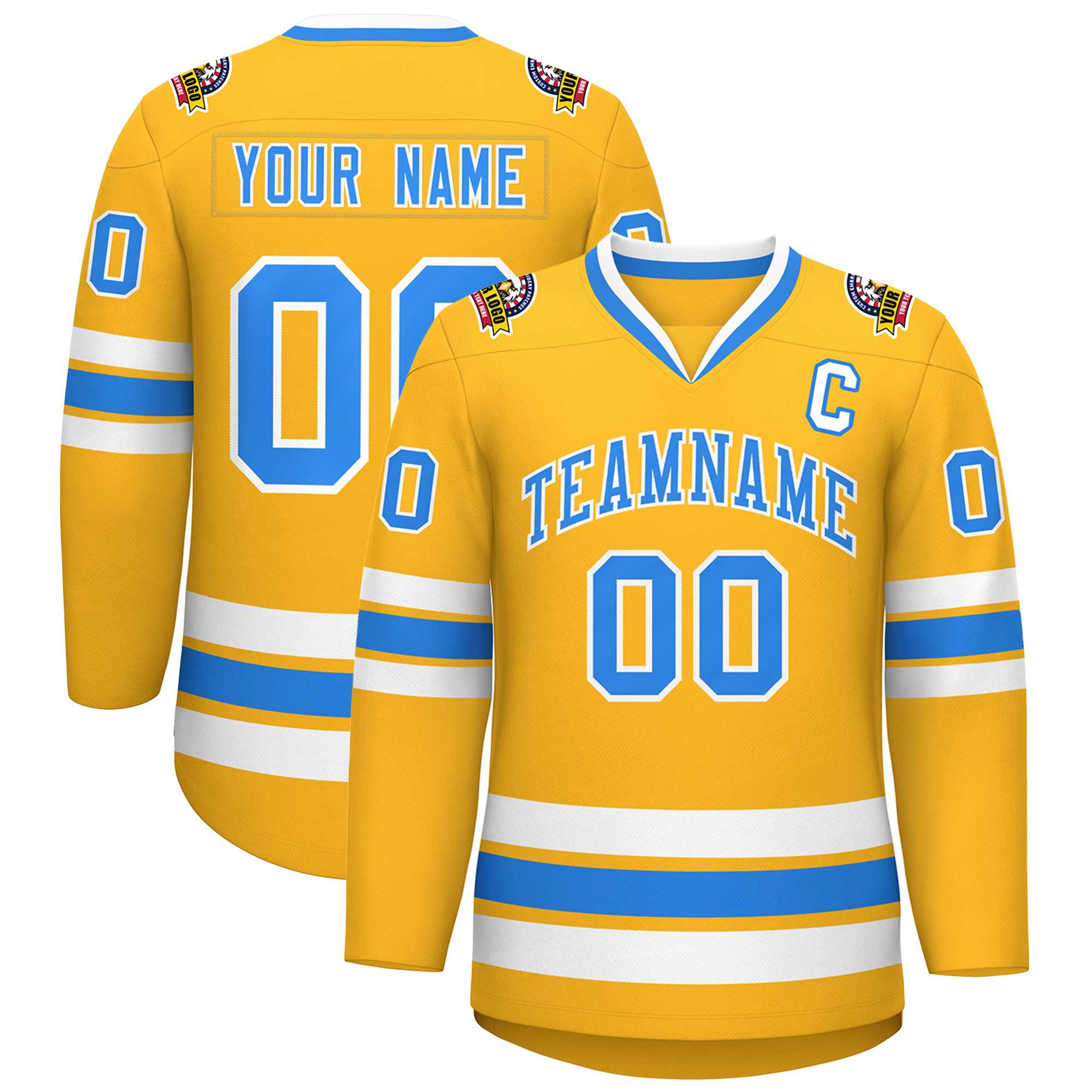 Custom Gold Powder Blue-White Classic Style Hockey Jersey | KXKSHOP