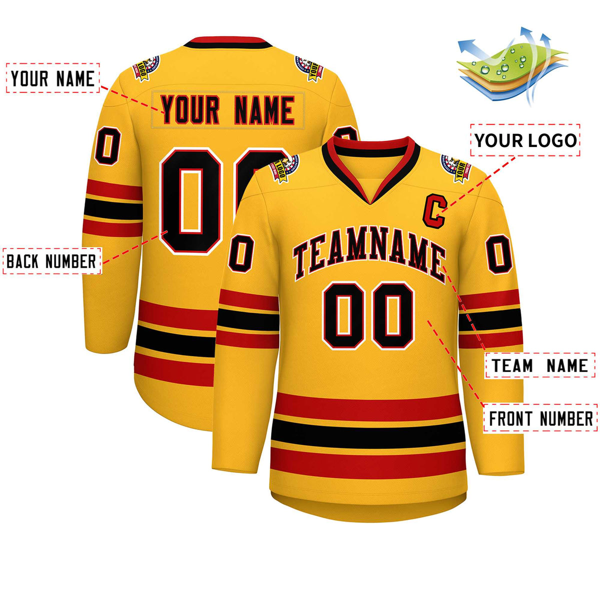 Custom Gold Black Red-White Classic Style Hockey Jersey | KXKSHOP