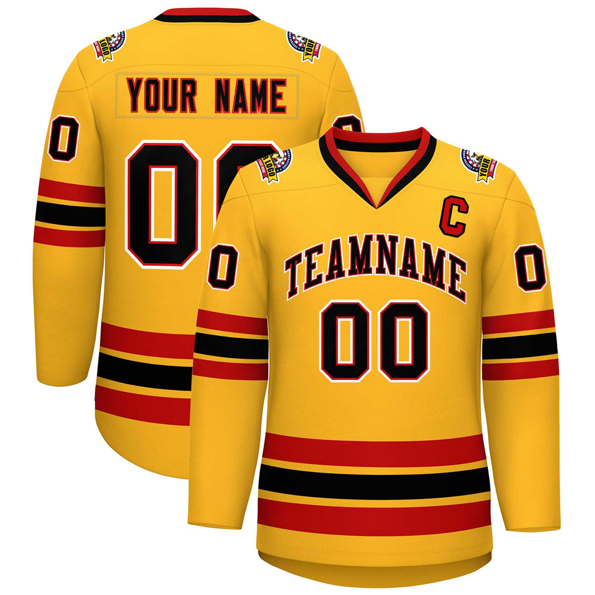 Custom Gold Black Red-White Classic Style Hockey Jersey | KXKSHOP