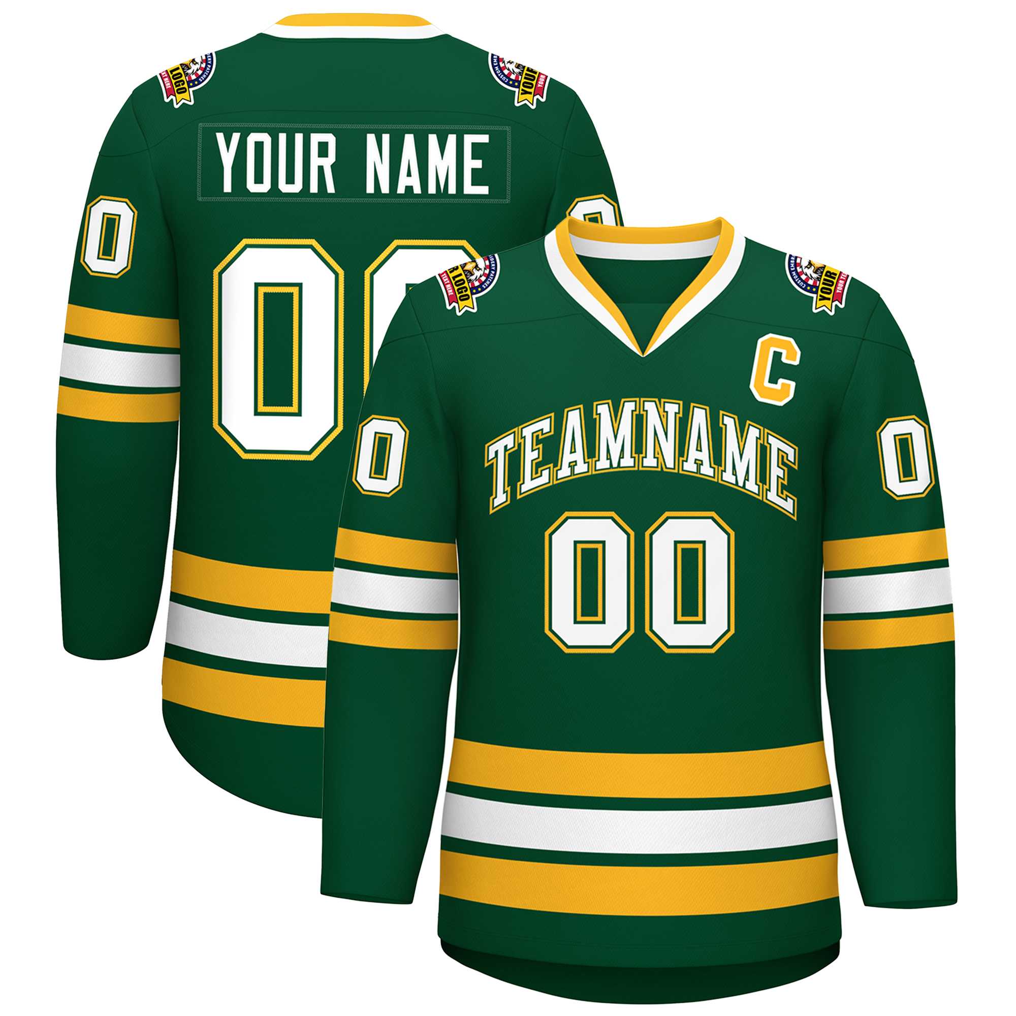 Custom Green White Green-Gold Classic Style Hockey Jersey | KXKSHOP
