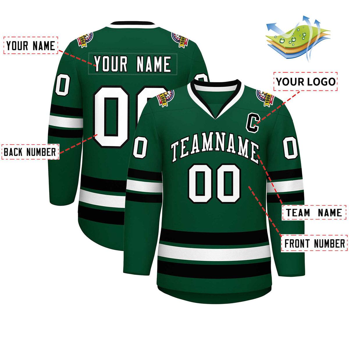 Custom Green White-Black Classic Style Hockey Jersey | KXKSHOP