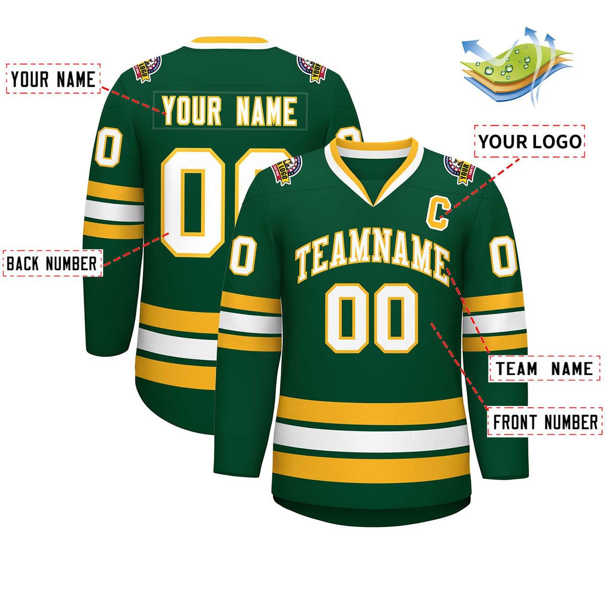 Custom Green White-Gold Classic Style Hockey Jersey | KXKSHOP