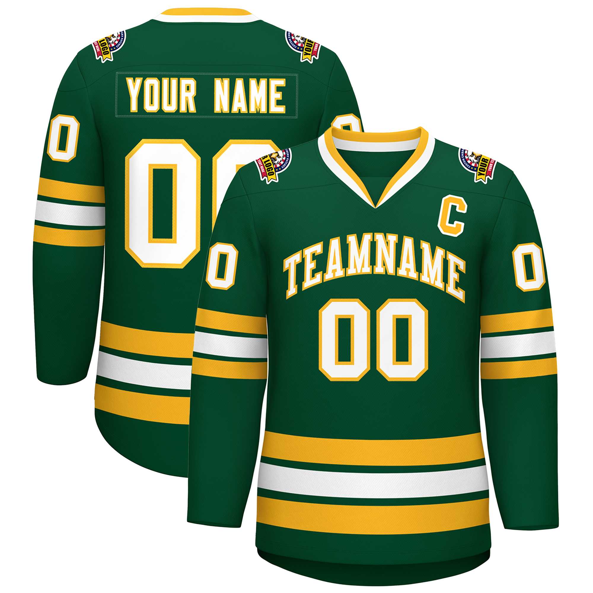 Custom Green White-Gold Classic Style Hockey Jersey | KXKSHOP