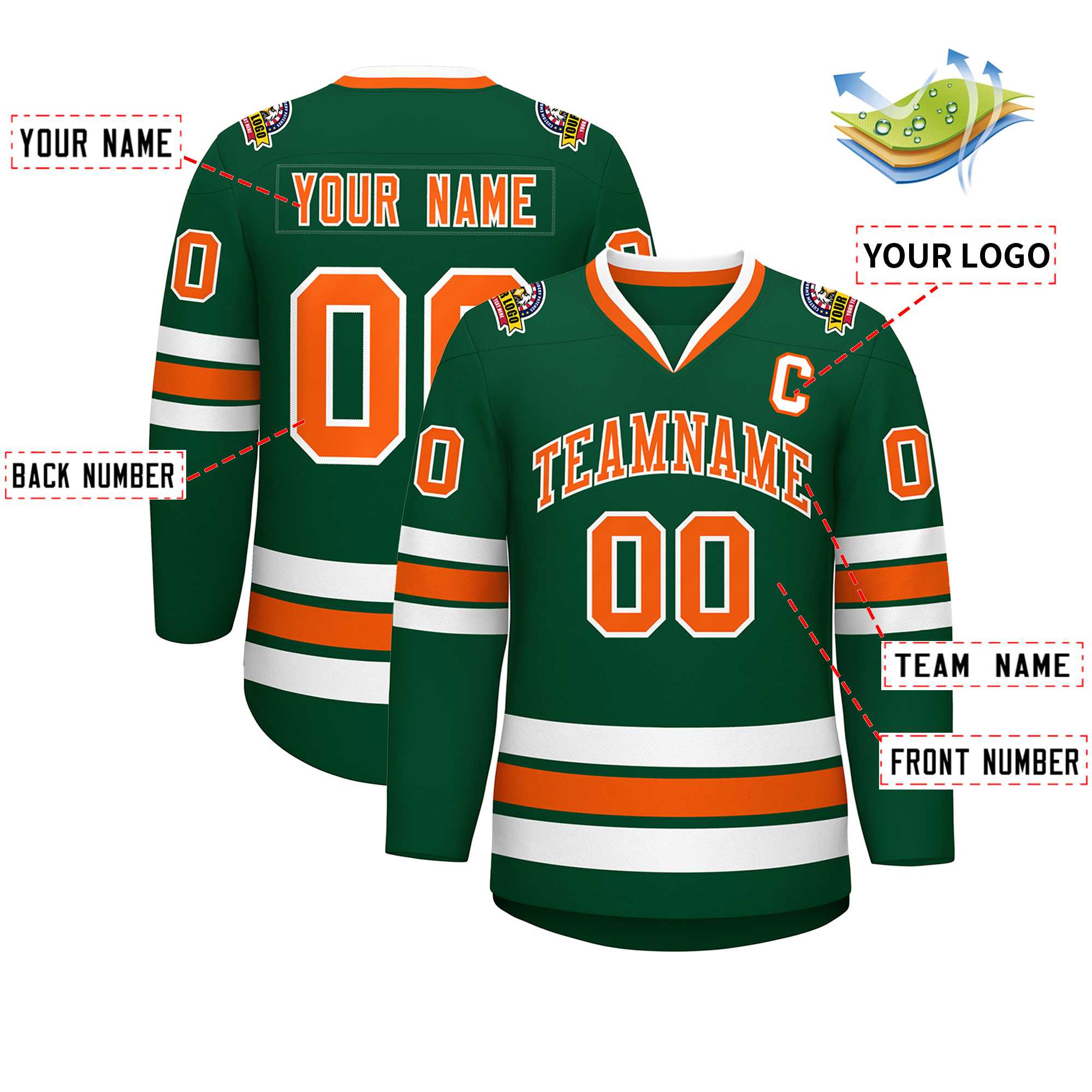 Custom Green Orange-White Classic Style Hockey Jersey | KXKSHOP