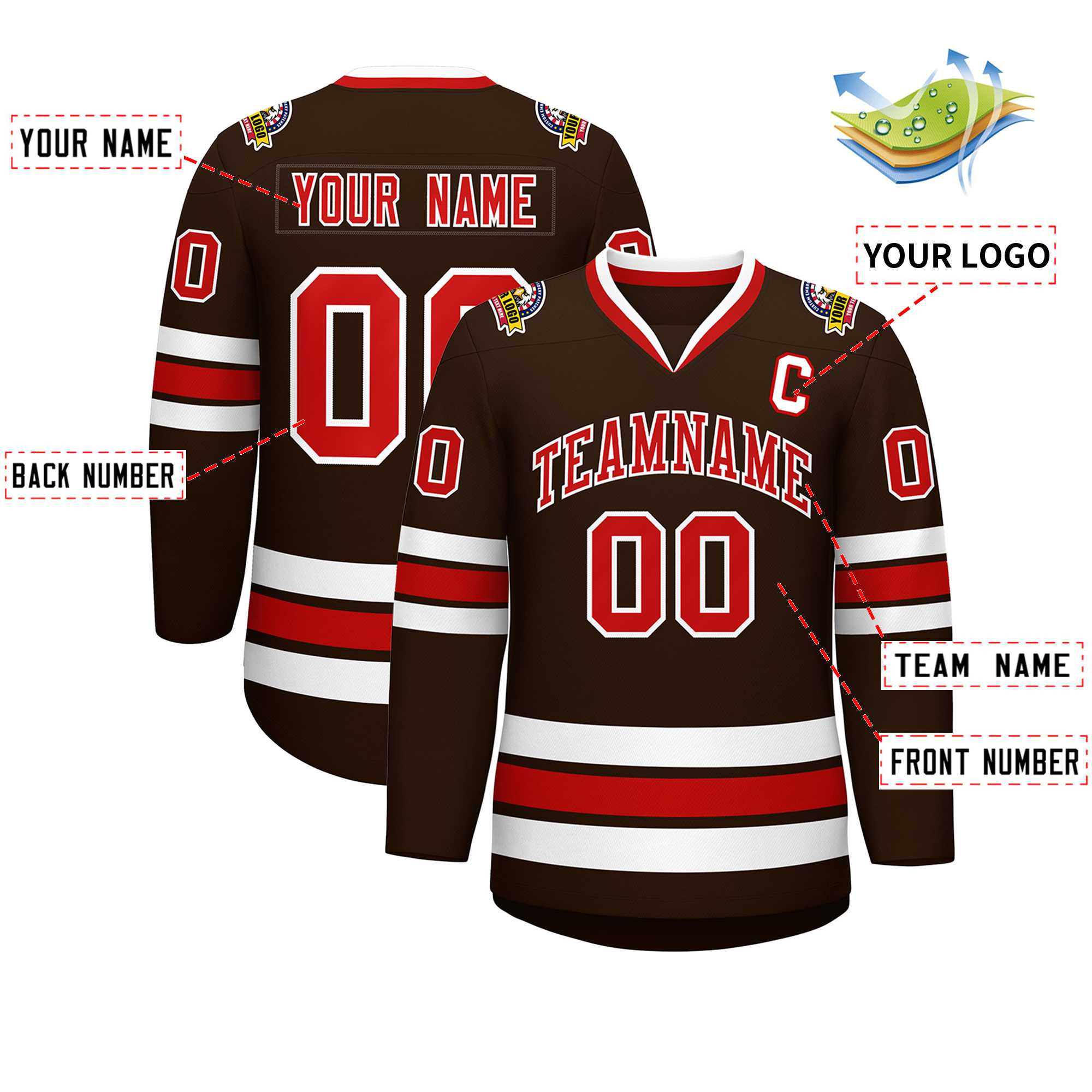 Custom Brown Red-White Classic Style Hockey Jersey | KXKSHOP