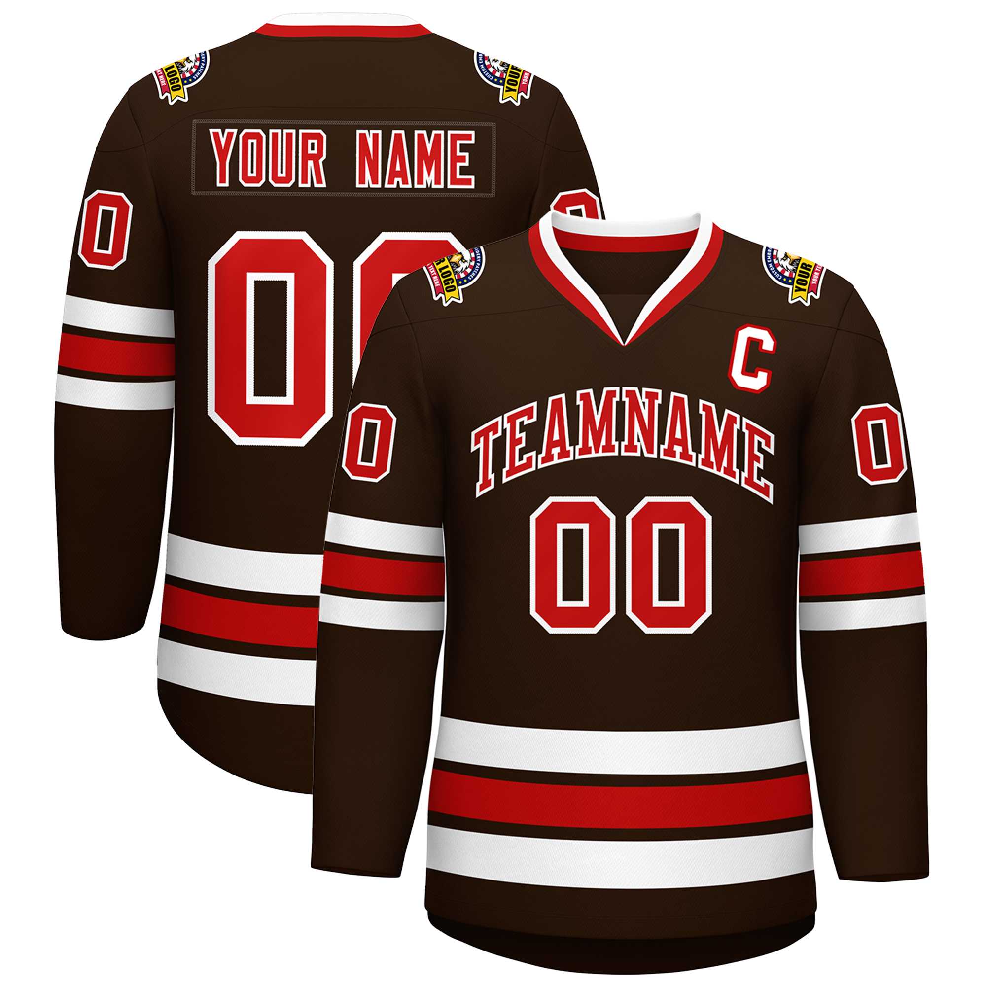 Custom Brown Red-White Classic Style Hockey Jersey | KXKSHOP