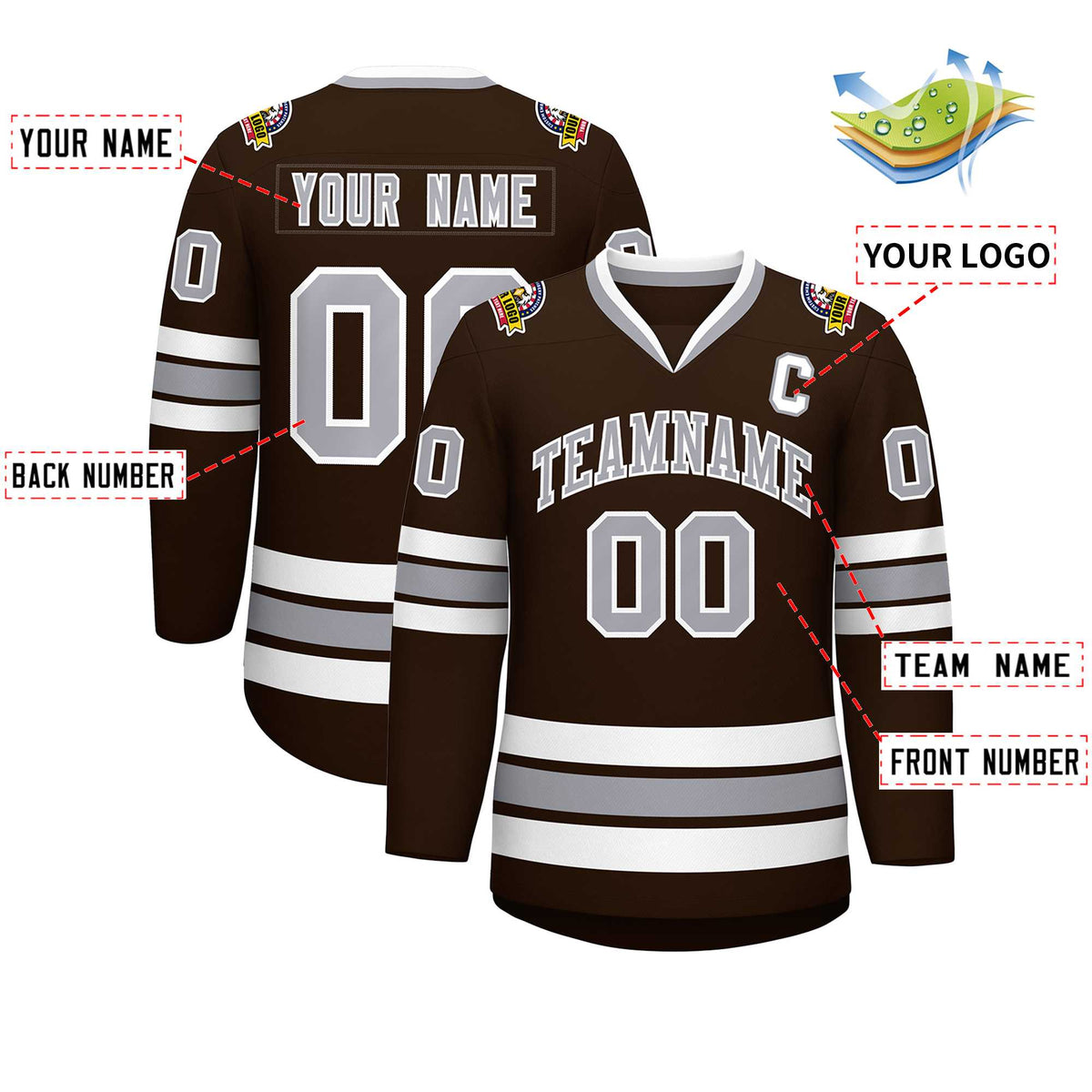 Custom Brown Gray-White Classic Style Hockey Jersey | KXKSHOP