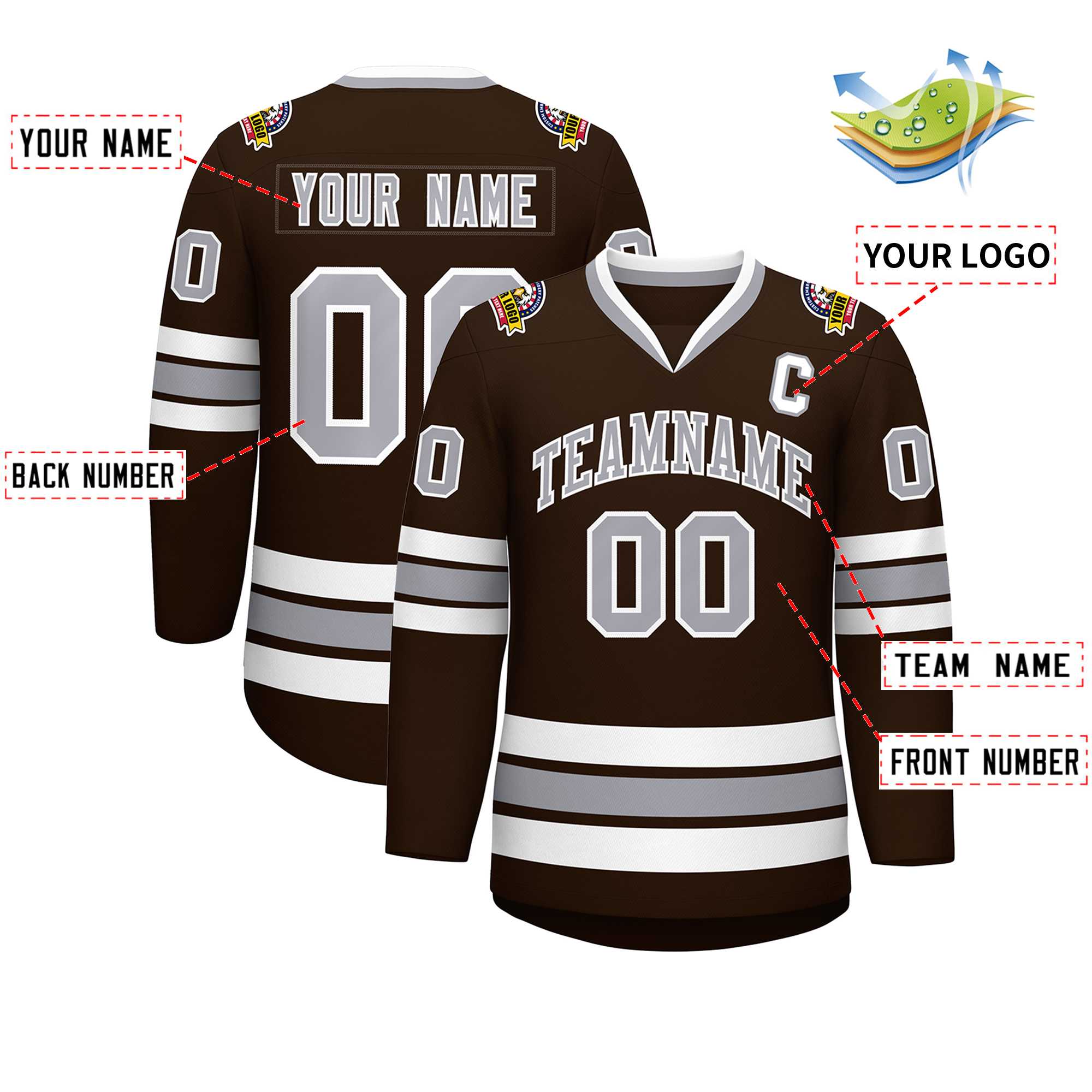 Custom Brown Gray-White Classic Style Hockey Jersey | KXKSHOP