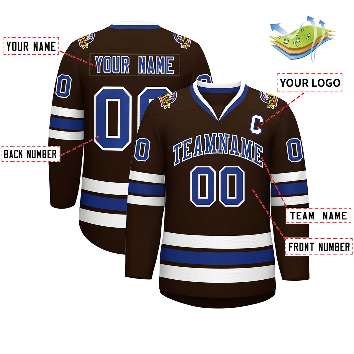 Custom Brown Royal-White Classic Style Hockey Jersey | KXKSHOP