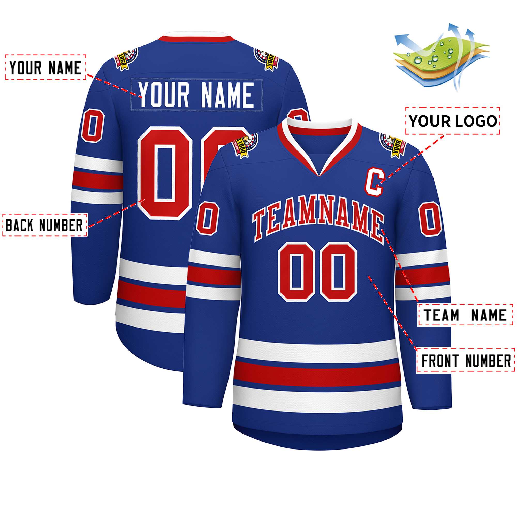 Custom Royal Red-White Classic Style Hockey Jersey | KXKSHOP