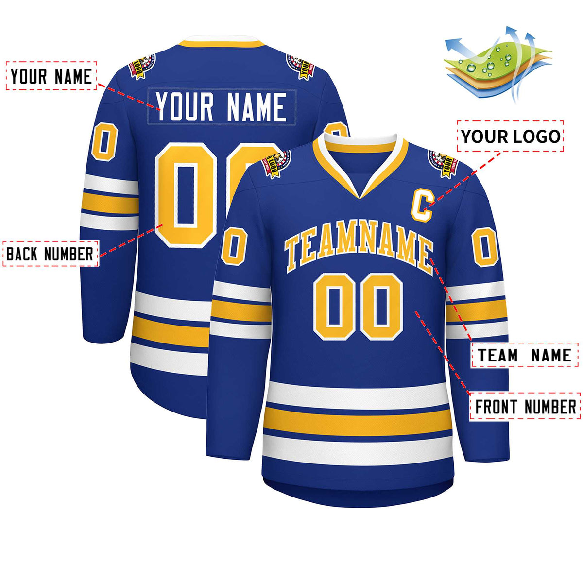 Custom Royal Gold-White Classic Style Hockey Jersey | KXKSHOP