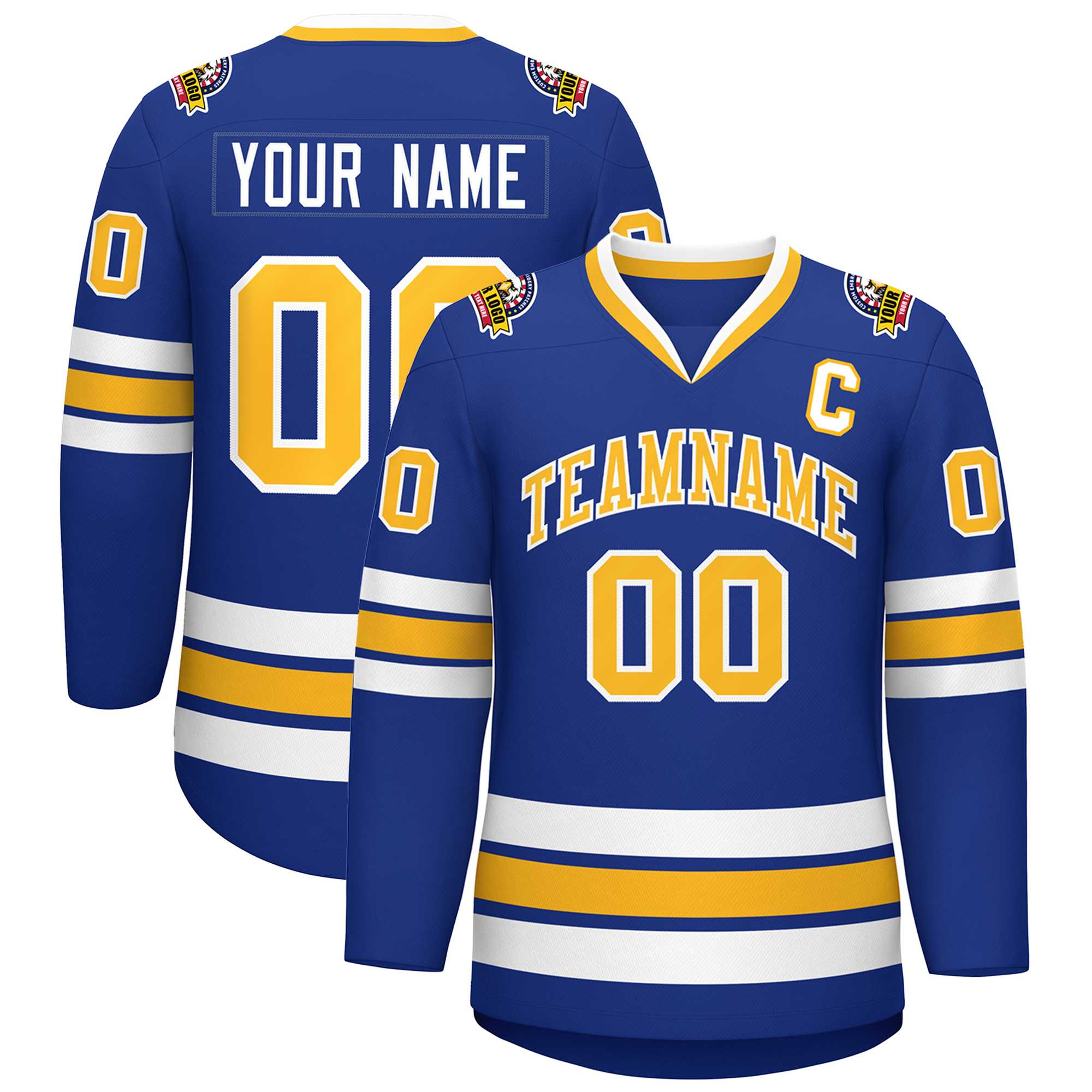 Custom Royal Gold-White Classic Style Hockey Jersey | KXKSHOP