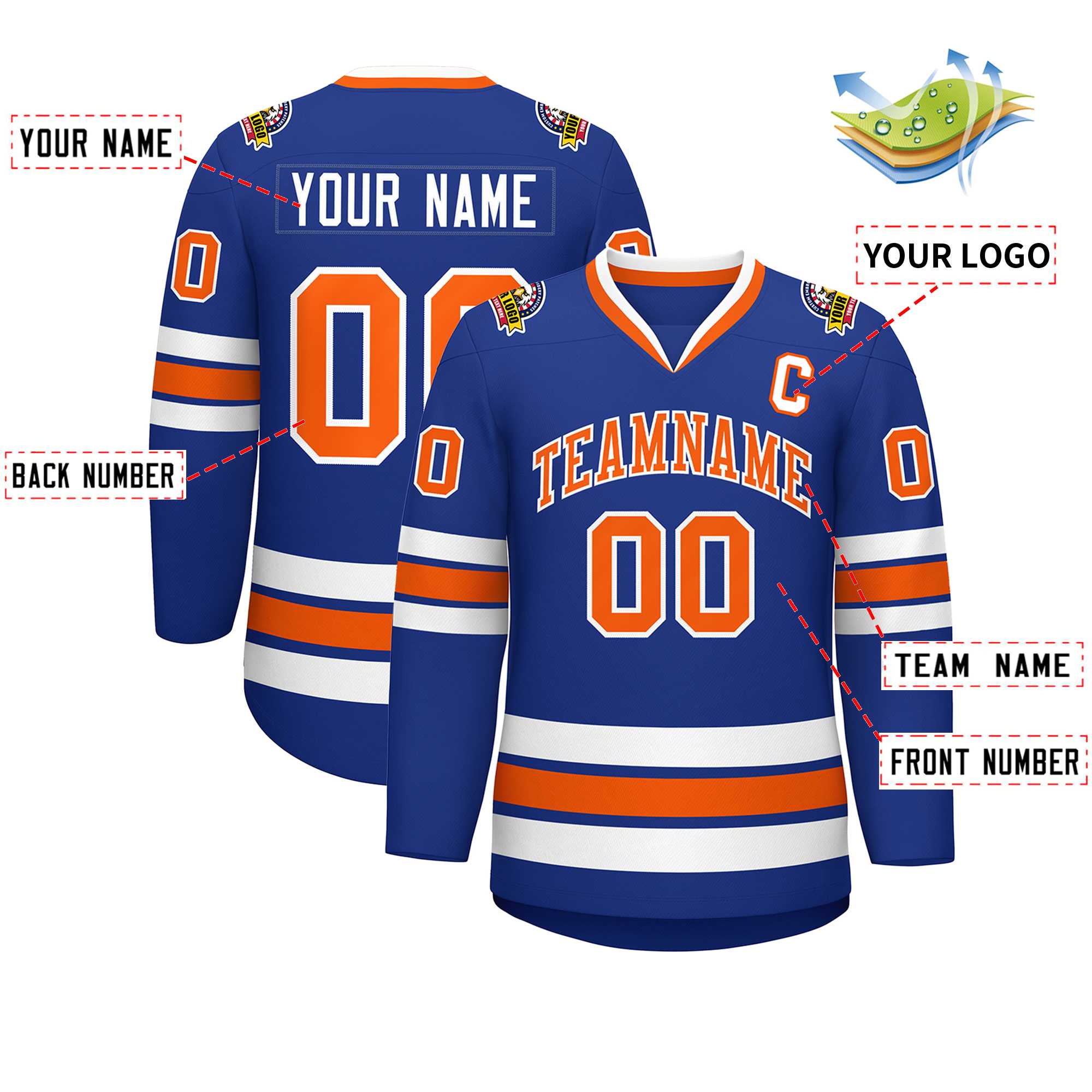 Custom Royal Orange-White Classic Style Hockey Jersey | KXKSHOP