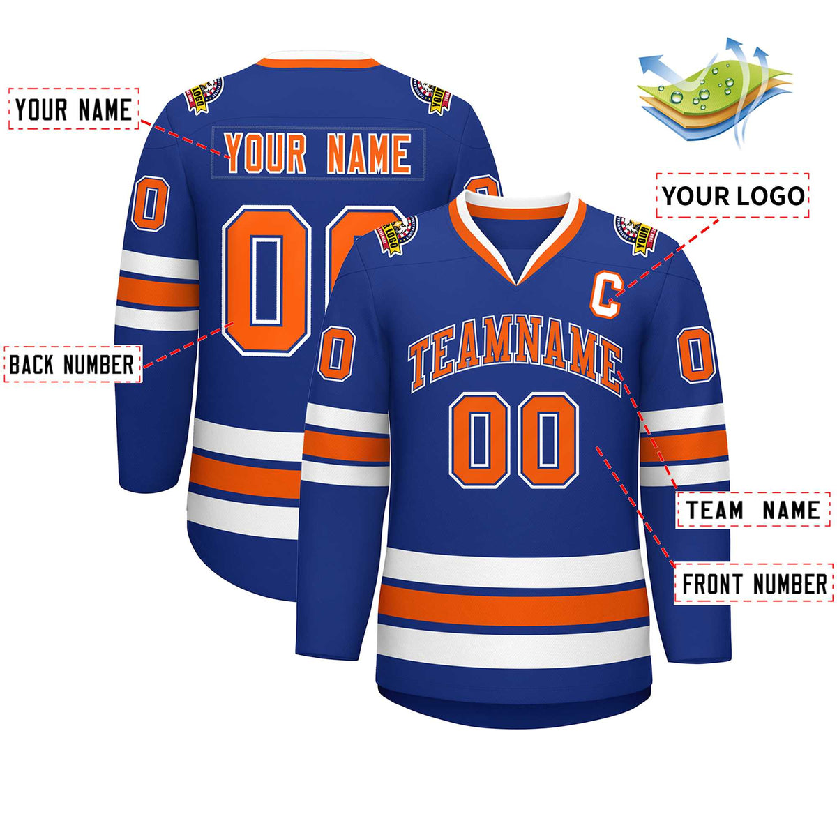 Custom Royal Orange Royal-White Classic Style Hockey Jersey | KXKSHOP