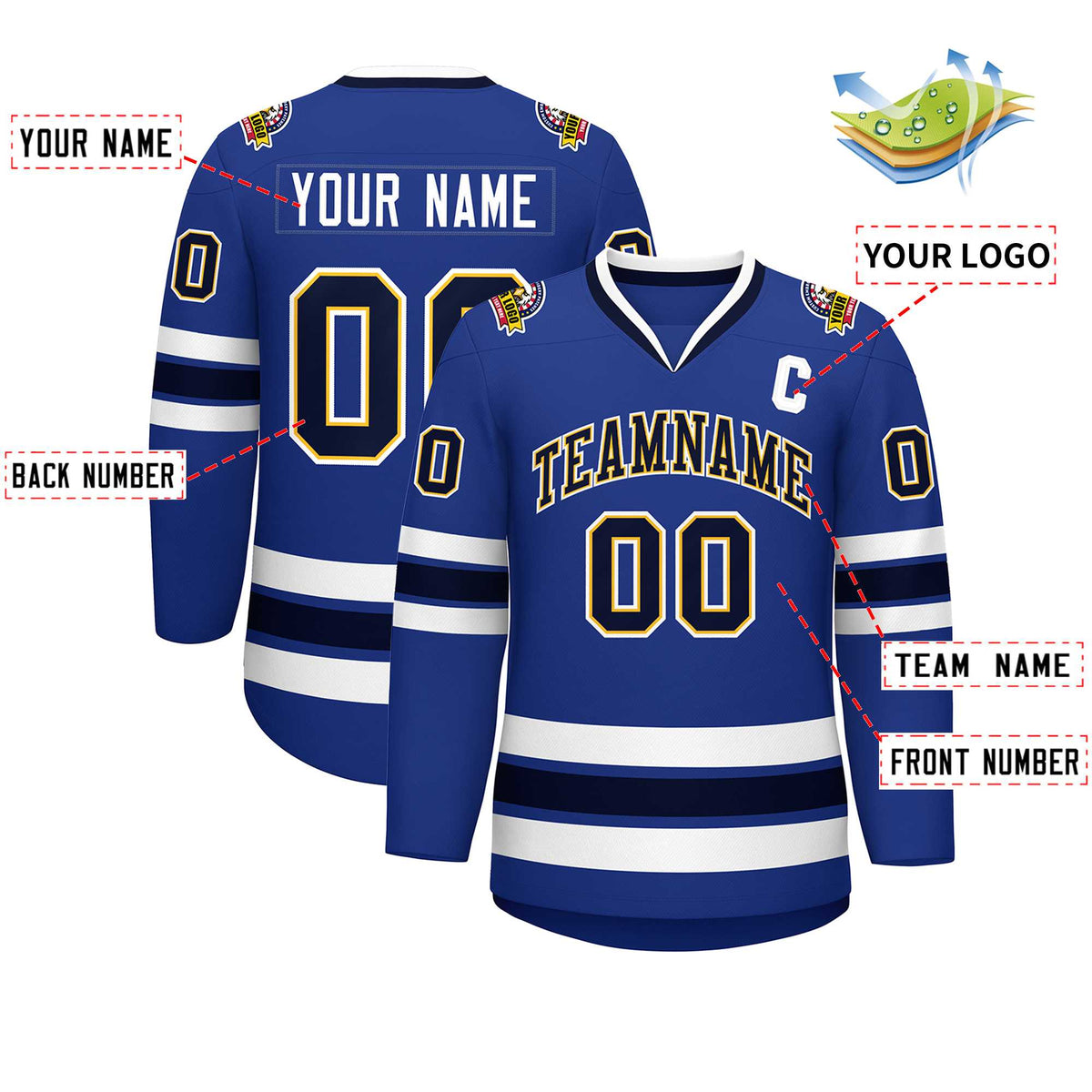Custom Royal Navy Gold-White Classic Style Hockey Jersey | KXKSHOP