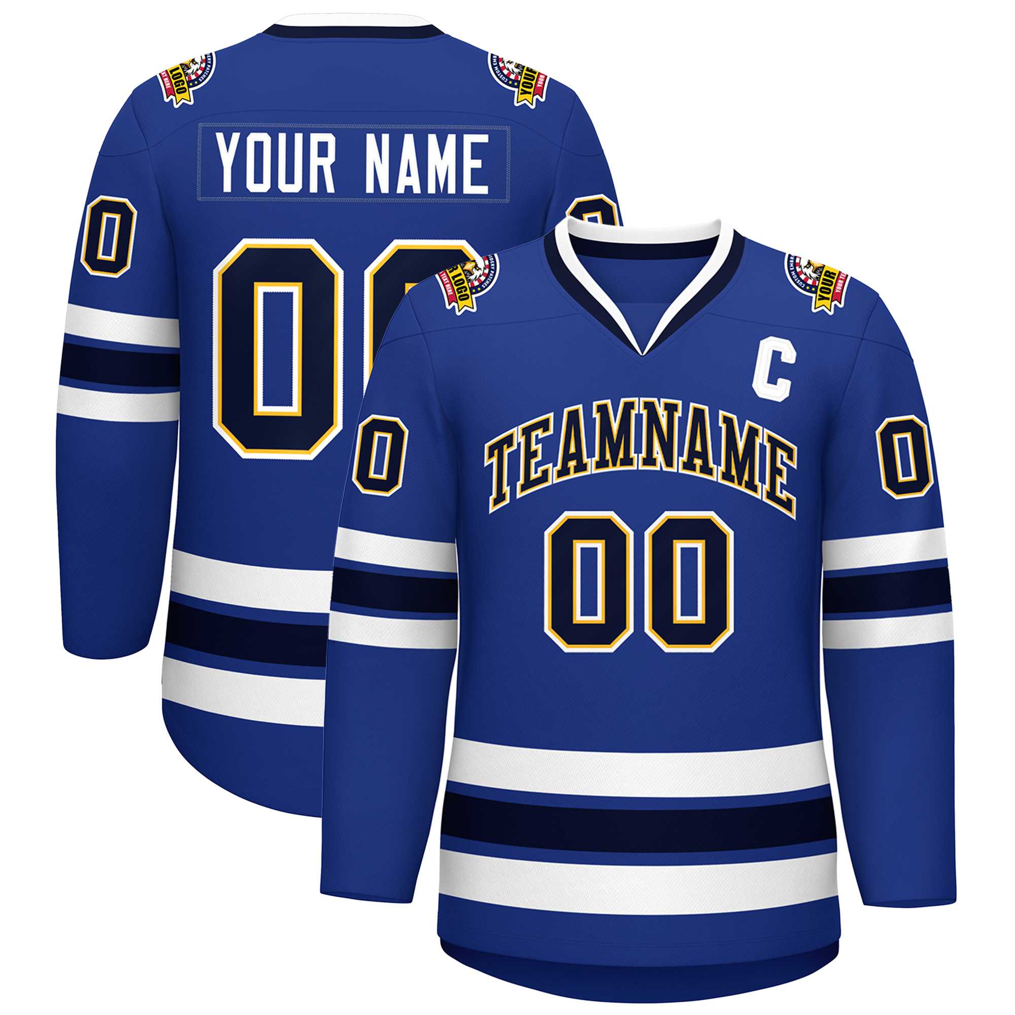 Custom Royal Navy Gold-White Classic Style Hockey Jersey | KXKSHOP