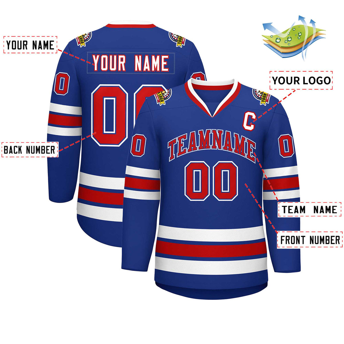 Custom Royal Red Royal-White Classic Style Hockey Jersey | KXKSHOP