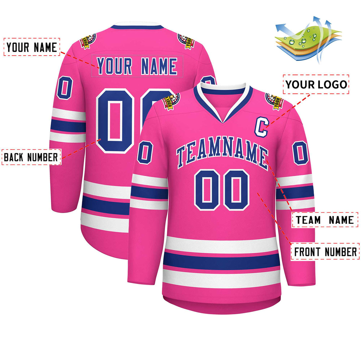 Custom Pink Royal-White Classic Style Hockey Jersey | KXKSHOP