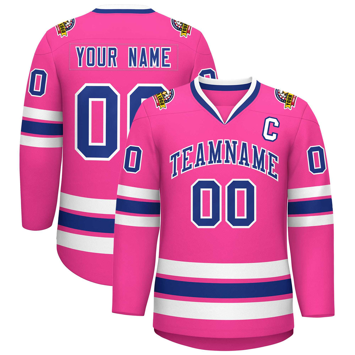 Custom Pink Royal-White Classic Style Hockey Jersey | KXKSHOP