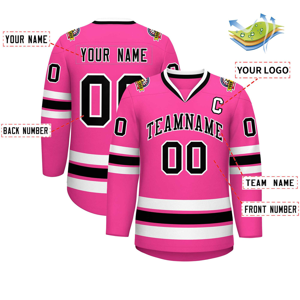 Custom Pink Black-White Classic Style Hockey Jersey | KXKSHOP