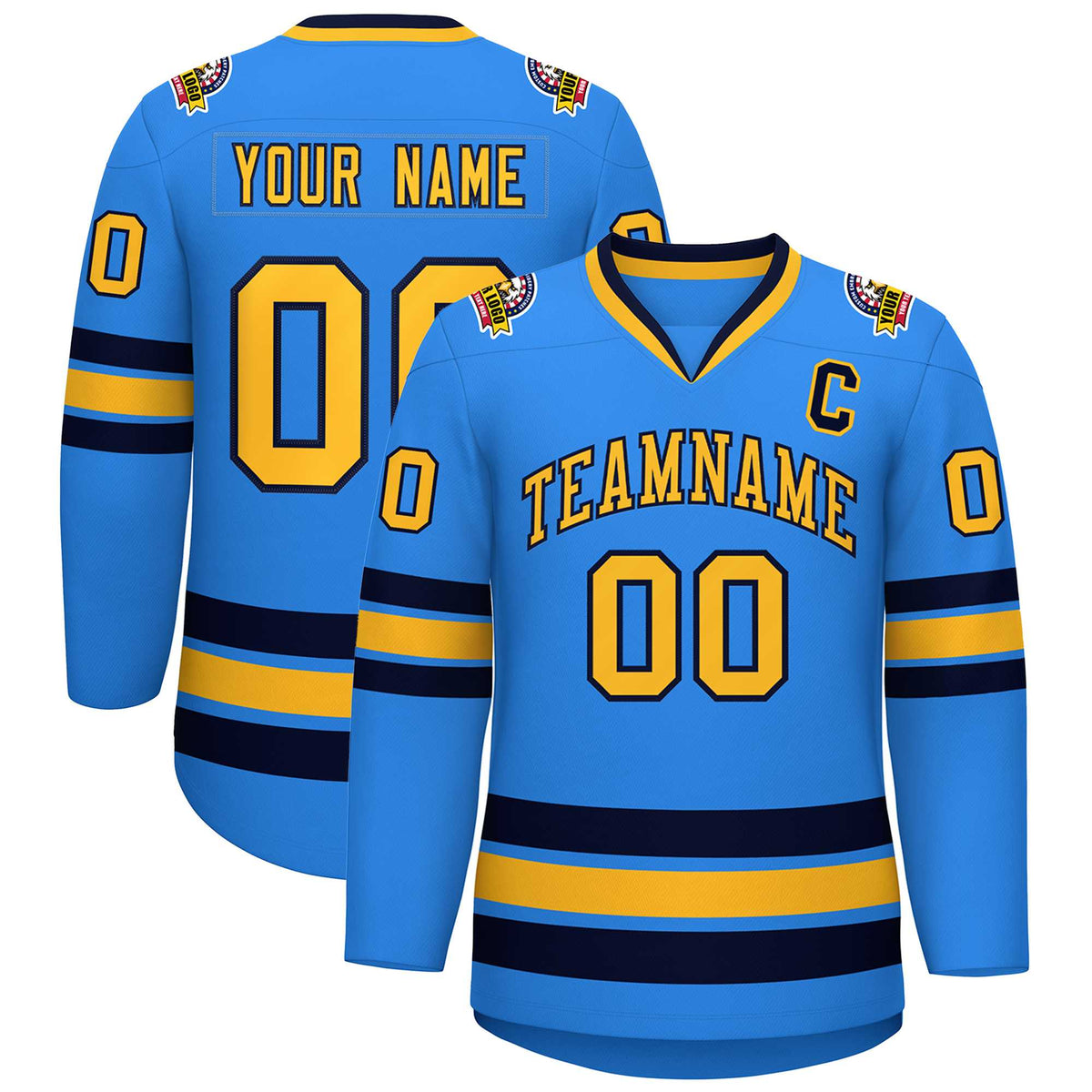 Custom Powder Blue Gold-Navy Classic Style Hockey Jersey | KXKSHOP