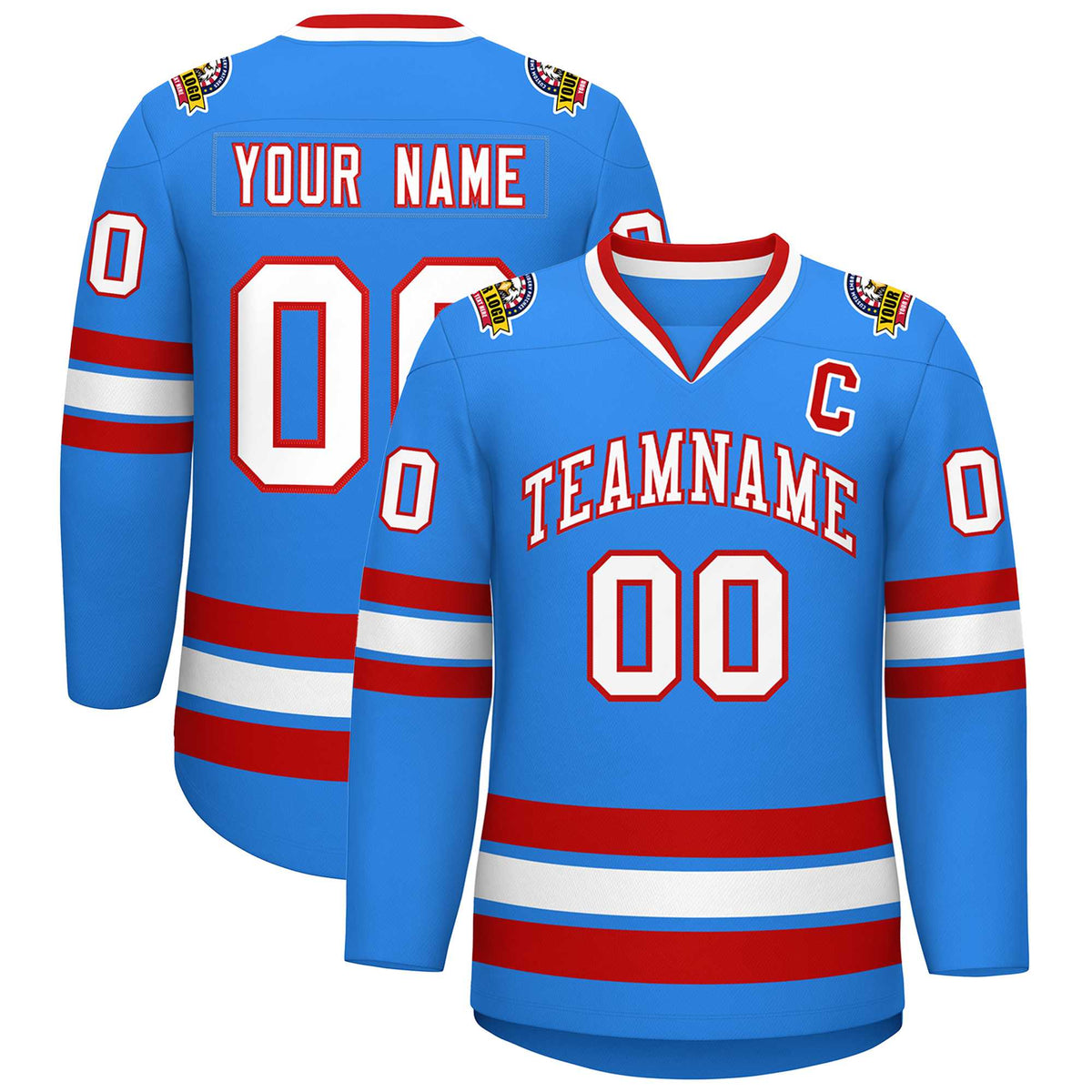 Custom Powder Blue White-Red Classic Style Hockey Jersey | KXKSHOP