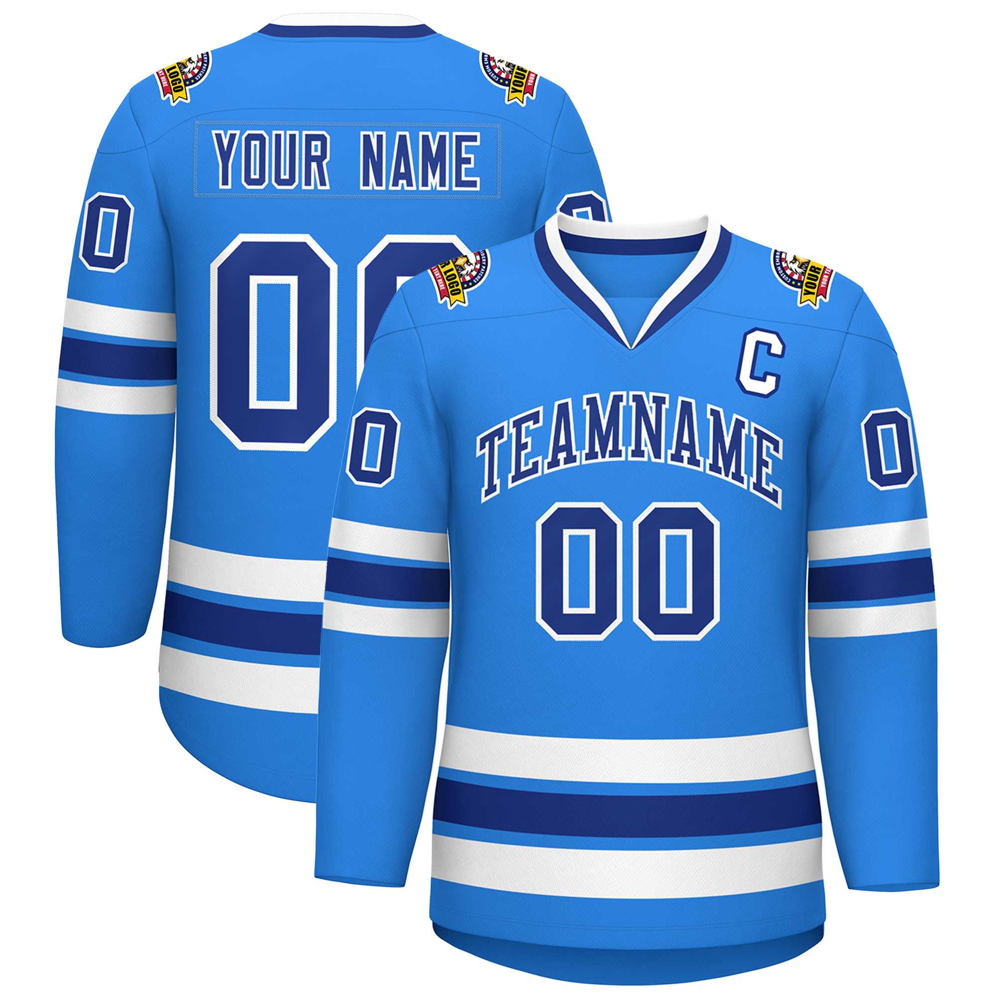 Custom Powder Blue Royal-White Classic Style Hockey Jersey | KXKSHOP
