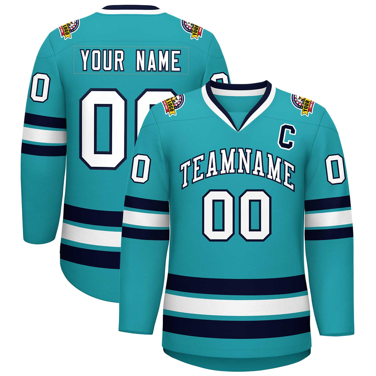 Custom Aqua White-Navy Classic Style Hockey Jersey | KXKSHOP