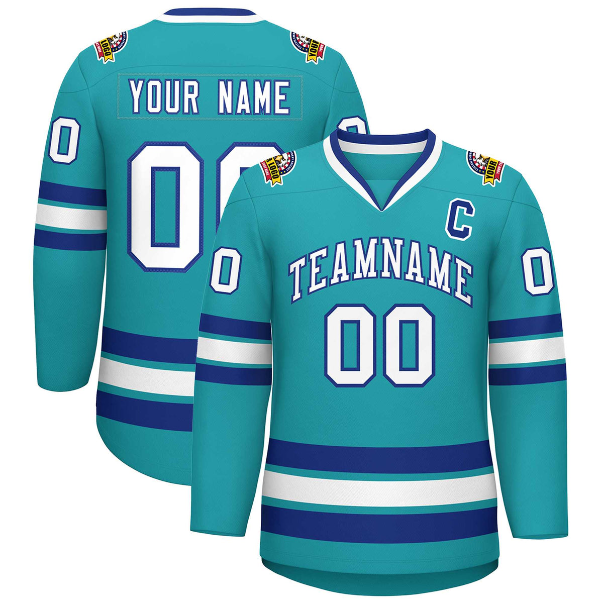 Custom Aqua White-Royal Classic Style Hockey Jersey | KXKSHOP