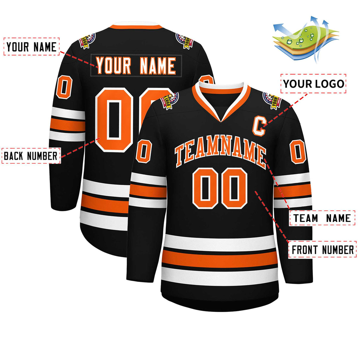 Custom Black Orange-White Classic Style Hockey Jersey | KXKSHOP