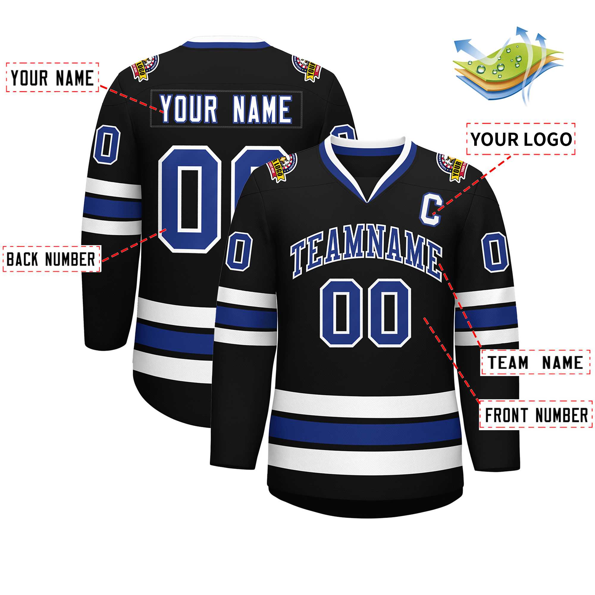 Custom Black Royal-White Classic Style Hockey Jersey | KXKSHOP