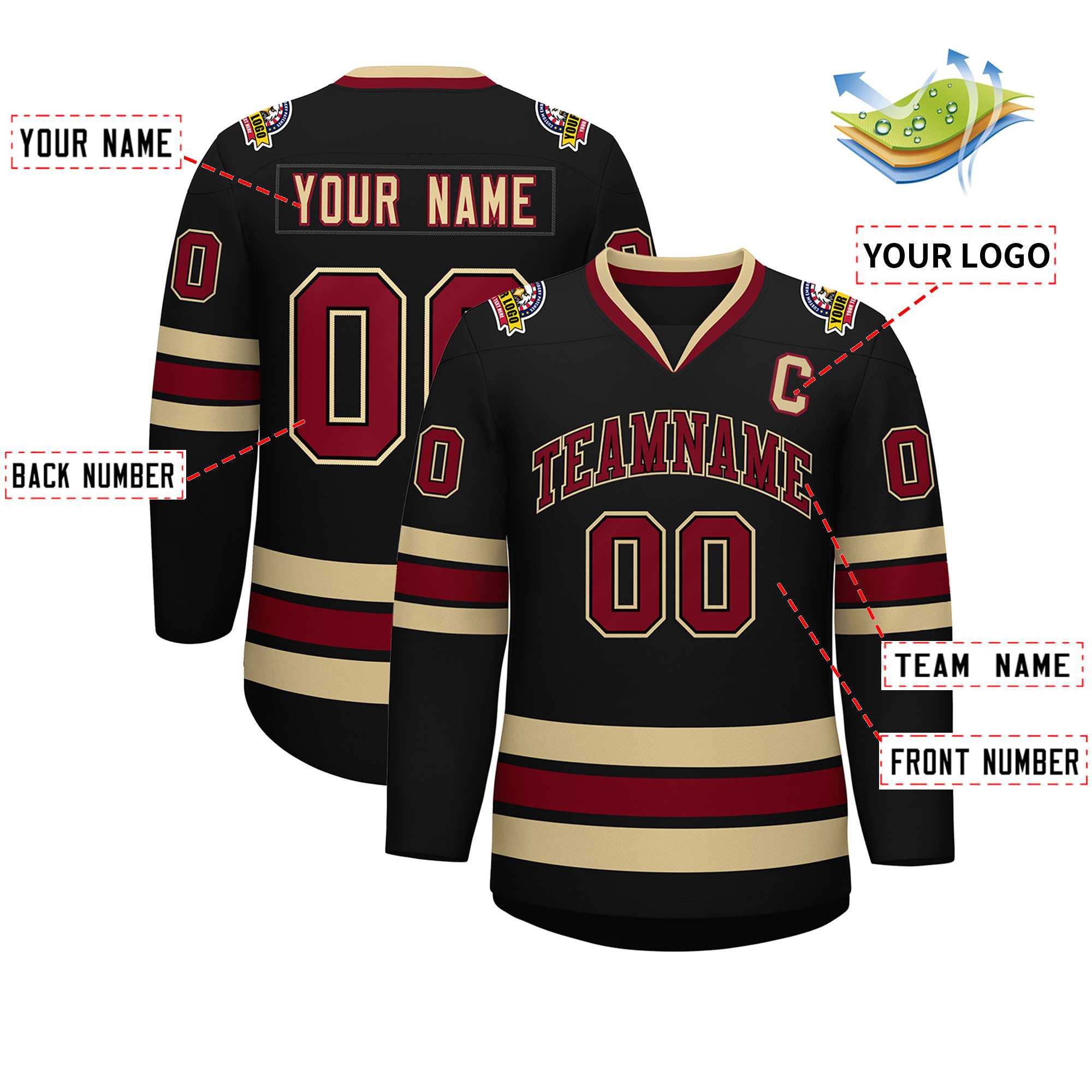 Custom Black Crimson-Black Classic Style Hockey Jersey | KXKSHOP