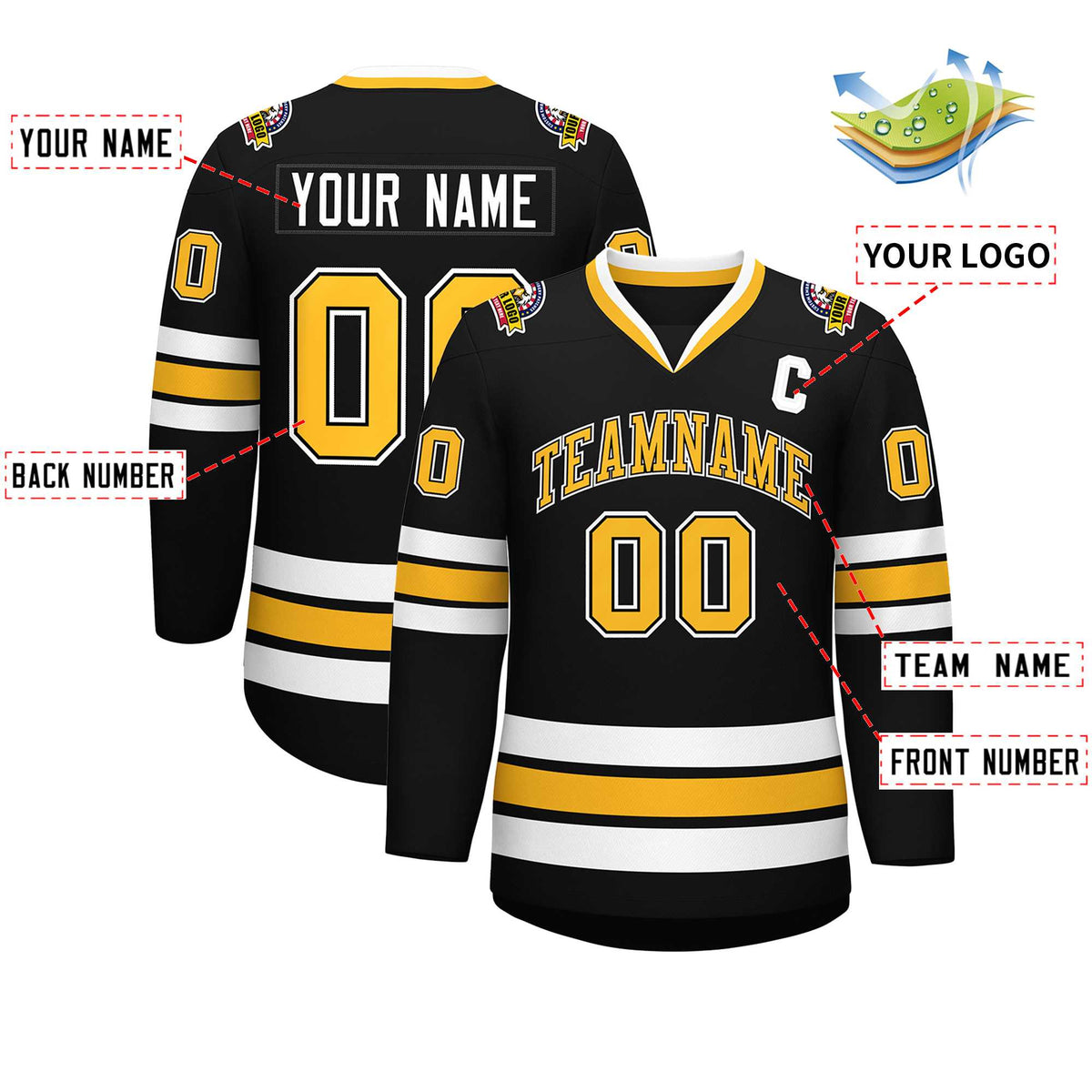 Custom Black Gold Black-White Classic Style Hockey Jersey | KXKSHOP