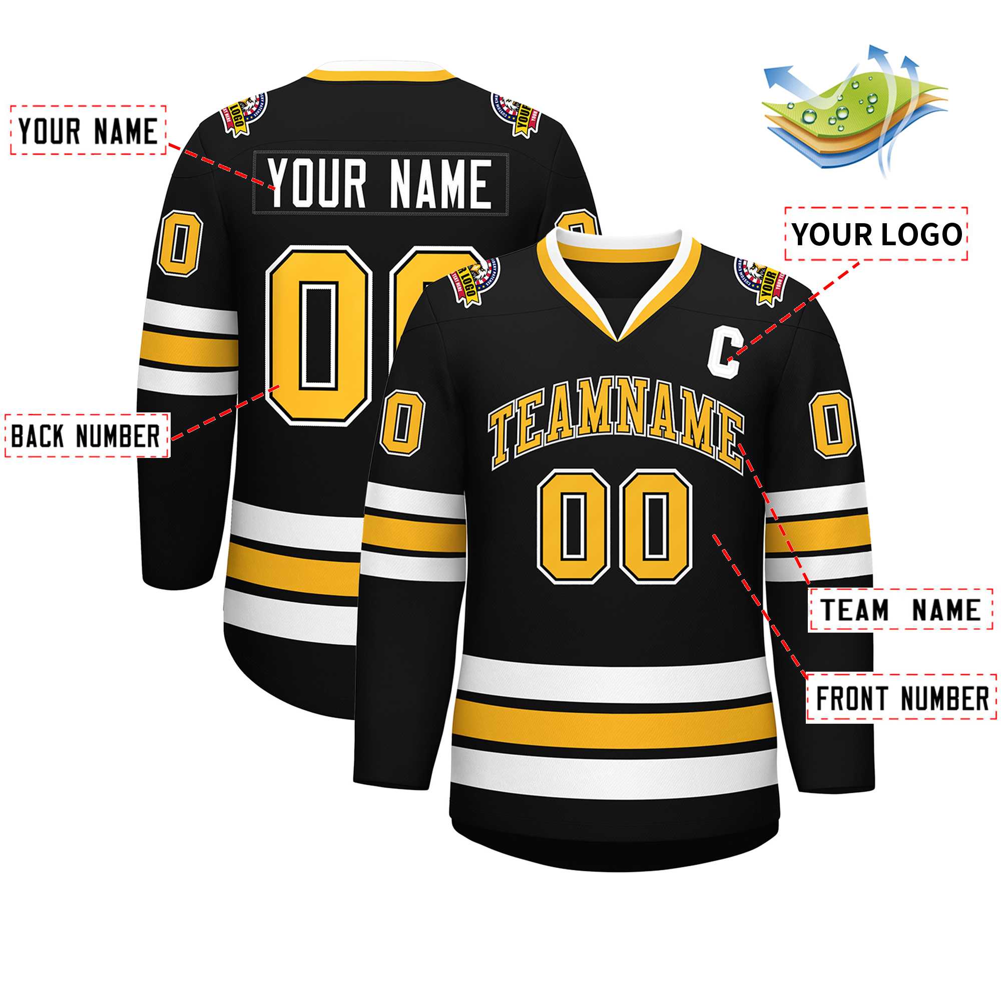 Custom Black Gold Black-White Classic Style Hockey Jersey | KXKSHOP