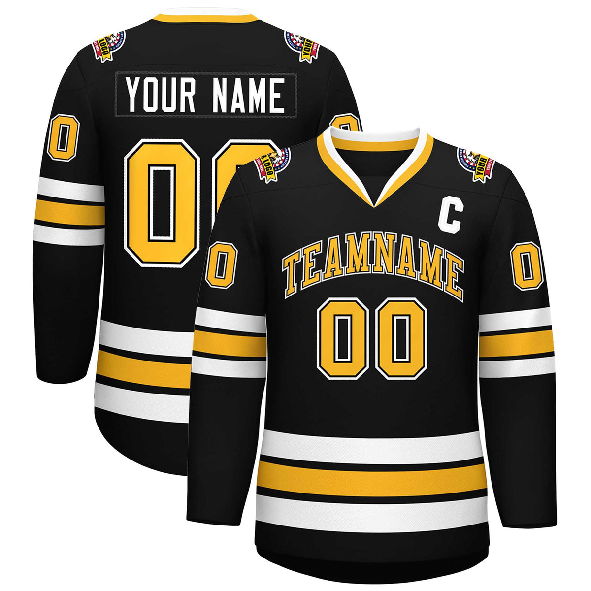 Custom Black Gold Black-White Classic Style Hockey Jersey | KXKSHOP
