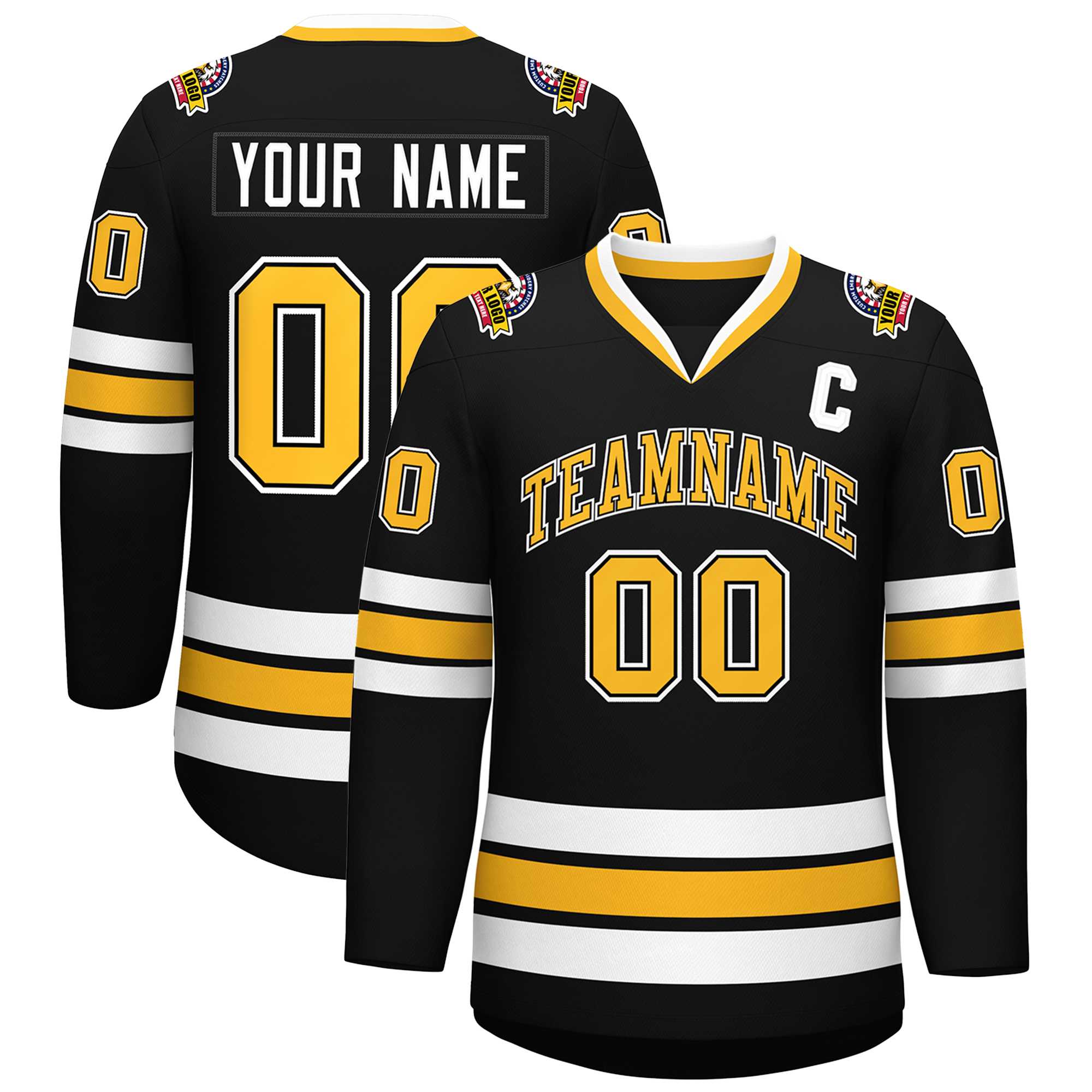 Custom Black Gold Black-White Classic Style Hockey Jersey | KXKSHOP