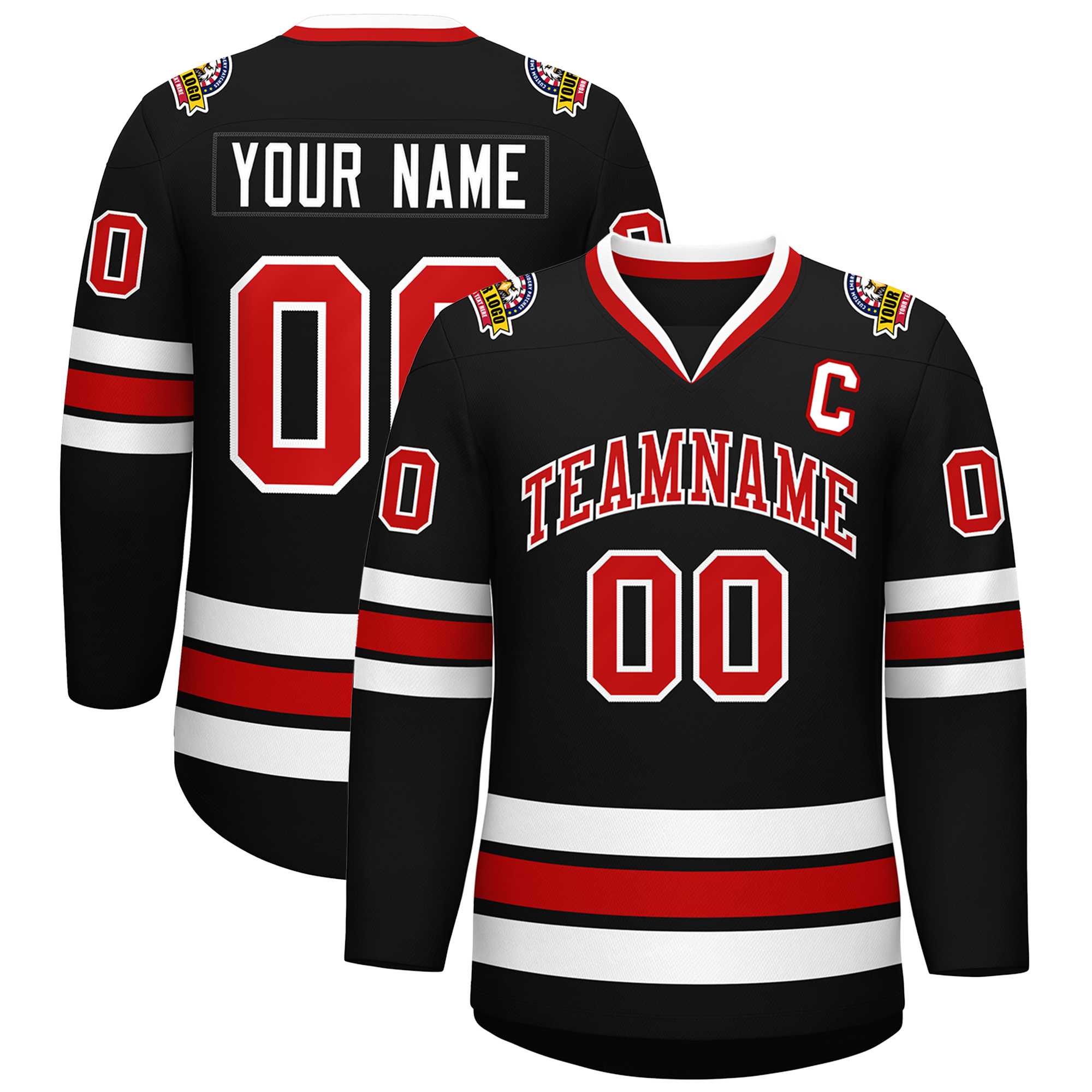 Custom Black Red-White Classic Style Hockey Jersey | KXKSHOP