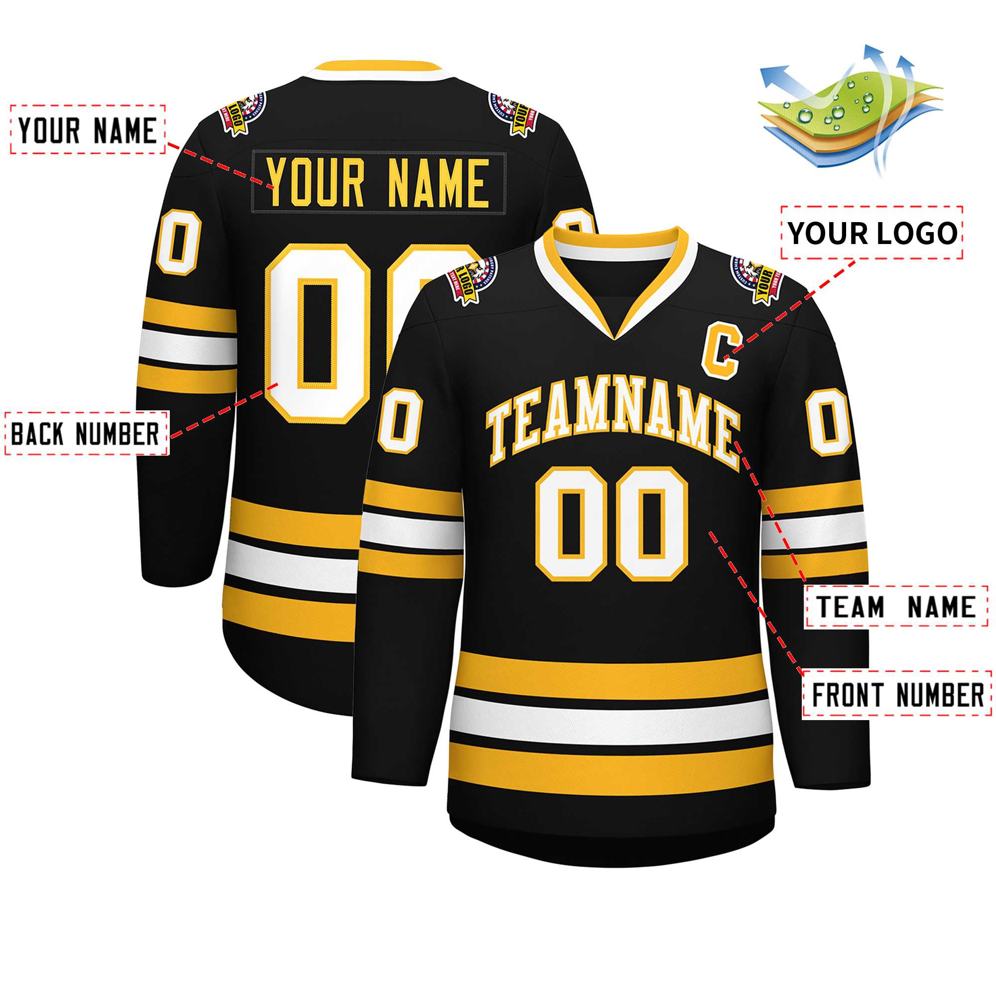 Custom Black White-Gold Classic Style Hockey Jersey | KXKSHOP
