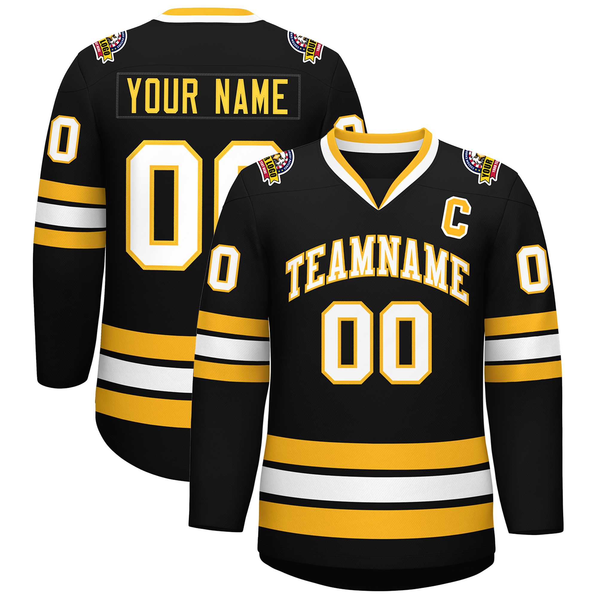 Custom Black White-Gold Classic Style Hockey Jersey | KXKSHOP